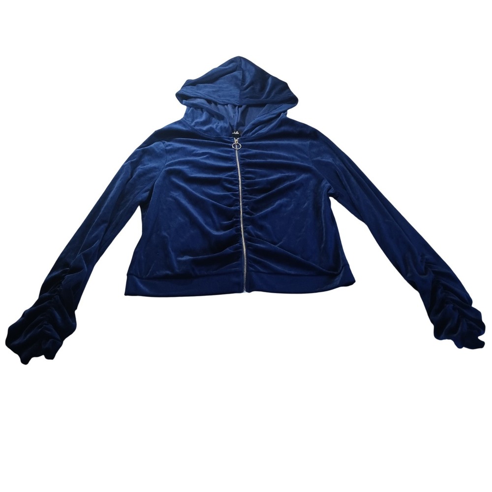 Arabella Velvet Zip Hoodie GB9002X Womens 2X Plus Size Blue Ruched Y2K Retro